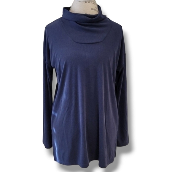 J. Jill Pure Jill Navy Blue Ribed Long-Sleeve Cowl Neck Top - Size Small - Picture 1 of 5